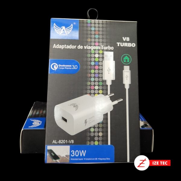 Carregador 30W V8 + Cabo USB AL-8201-V8