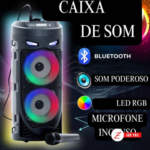 Caixa de Som Bluetooth Portátil Grande Com Microfone E Controle Remoto Multimídia Tws Led Rgb FM