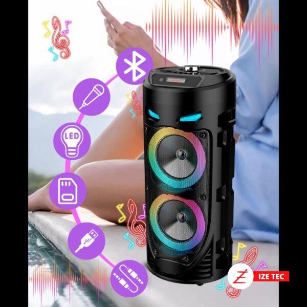 Caixa de Som Bluetooth Portátil Grande Com Microfone E Controle Remoto Multimídia Tws Led Rgb FM - Image 2