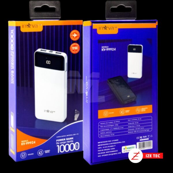 Power Banck Carga Extra 10000mAh Com Display e 2 USB Inova Prime KV-99924