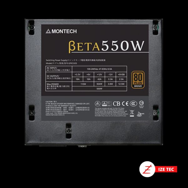 Fonte Montech BETA Bronze 550W, 80 Plus Bronze, PFC Ativo, Capacitores Japoneses - Image 2