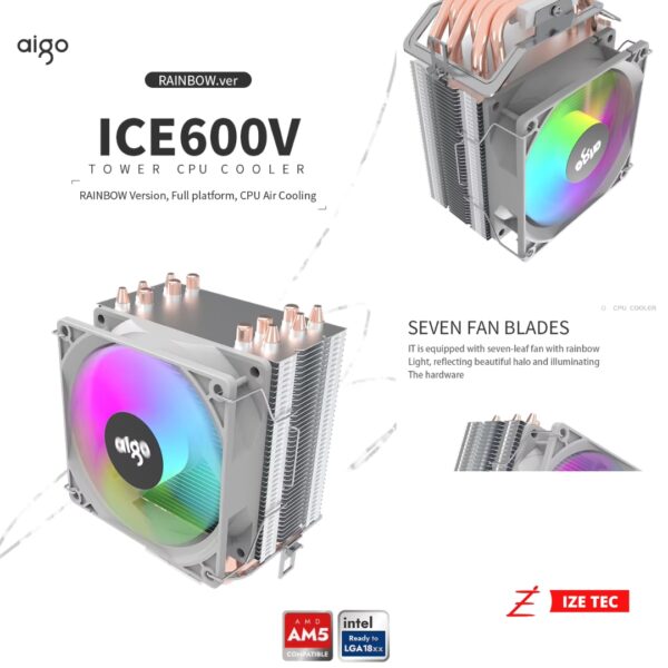 Aigo cpu cooler ICE600V Cor fixa 1700 1150 1155 1156 1366 am2/am3/am4 amd - Image 2